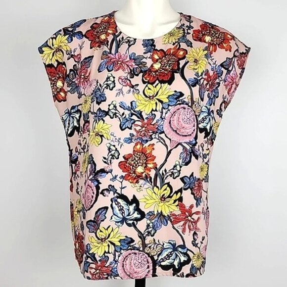 Halogen Sleeveless Top Blouse Pink Puff Chintz Multi Floral Lightweight  Small - Picture 1 of 13